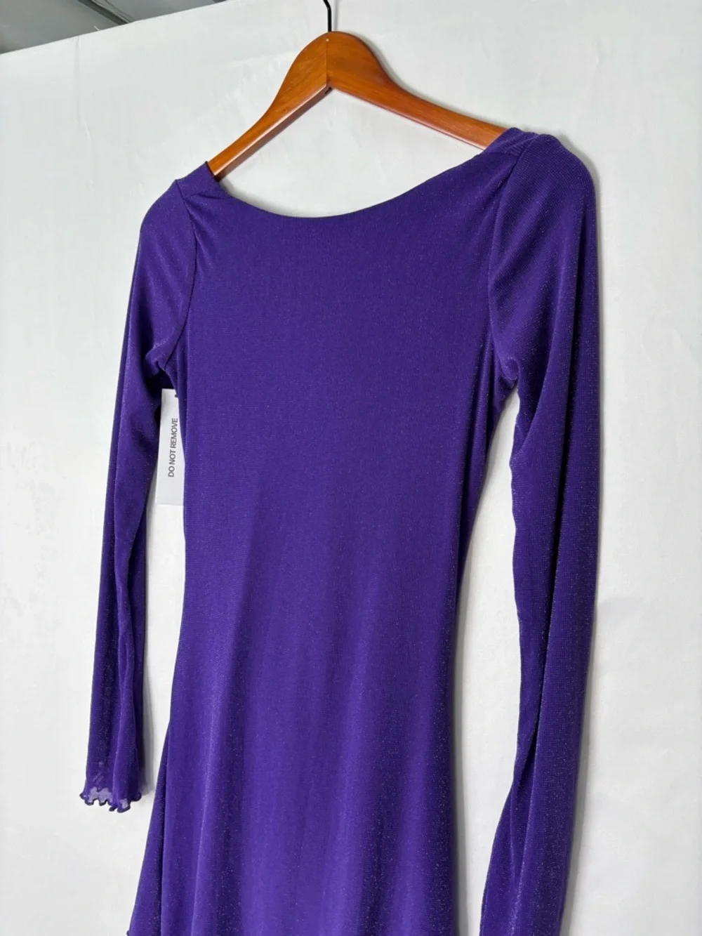 NEW Princess Polly Leshner Long Sleeve Mini Dress Purple Size 6 Shimmer Low Back
